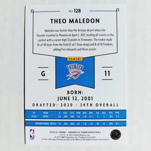 Oklahoma City Thunder (Theo Maledon) - BKBL [21_TM1] - Rookie Card (RC) - Picture 3 of 3